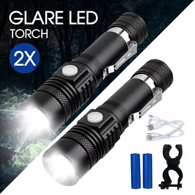 2X 60000lm LED Flashlight Torch For Bike Mount USB Rechargeable CREE T6 XM-L AU • $18.50