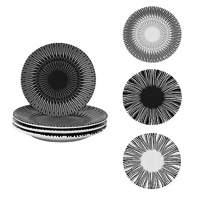 6 Inch Set Of 4 Assorted Designs Porcelain Plates With PatternsBlack Cerami... • $35.91