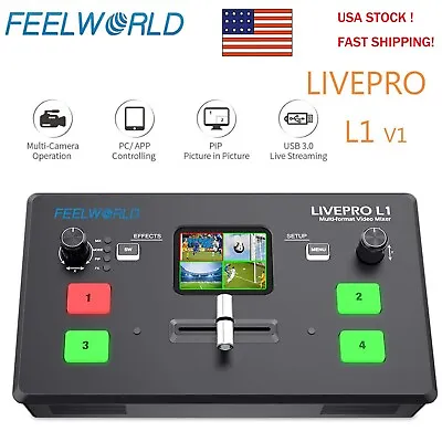 L1 V1 FEELWORLD LIVEPRO Live Stream Switcher 4 HDMI Input LCD Screen Video Mixer • $224.80
