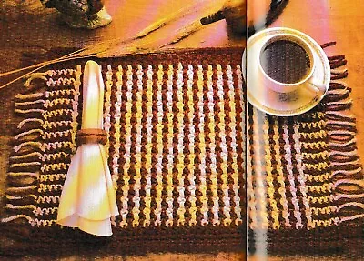 Houndstooth Placemat - 13  X 21-1/2  - Rug Yarn - CROCHET PATTERN ONLY • $4