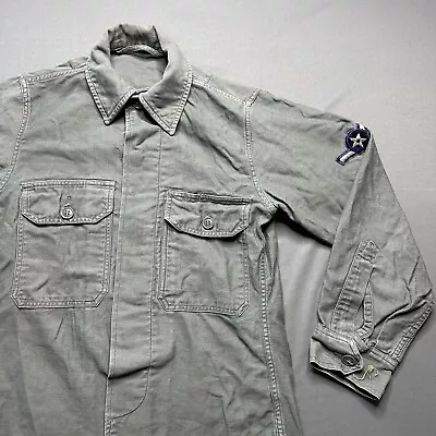 Vintage OG-107 Shirt Mens M 60's Blue Vietnam War Era USAF Sateen Fatigue • $24.99