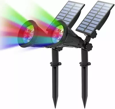 2x LED Solar Spot Lights Color-Changing Waterproof Outdoor Security Garden Light • £26.99