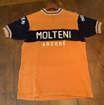 Vintage Eddy Merckx MOLTENI ARCORE Jersey World Champion Stripes -  Woolistic XL • $180