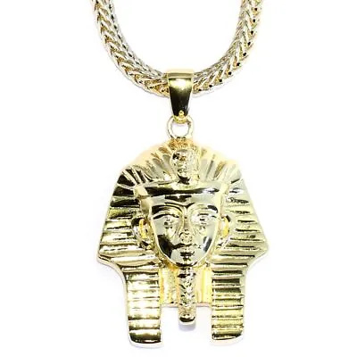 18k Gold Plated King Tut Pendant With Franco Chain Necklace • £34.99