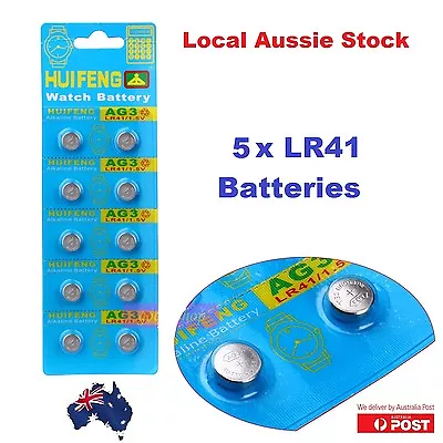 5x LR41 AG3 392 Button Cell Battery 1.5 Volt Alkaline SR41 192 RW87 V3GA G3 CX • $4.10