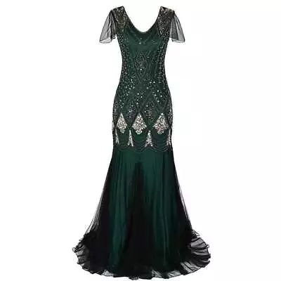 Deluxe Womens Dress 1920s Gatsby Flapper Long Sequin Retro Party Evening Cosplay • £20.79