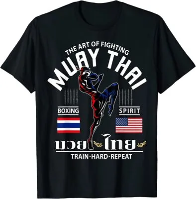 Thailand American Flag Muay Thai Boxing Train Hard Repeat T-Shirt • $16.99