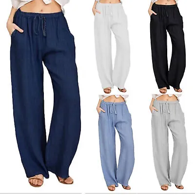 $9.59 • Buy Ladies Cotton Linen Drawstring Pants Elastic Waist Casual Jogger Yoga Pants AU