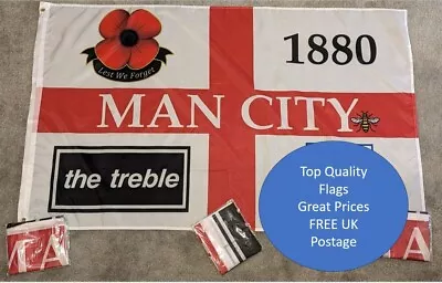Man City The Treble Manchester Football Flag 5ft X 3ft  Free Uk Postage  • £12.99