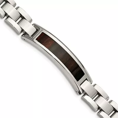 12mm Stainless Steel Enamel Black Koa Wood I.D. Link Bracelet 8.5 In • $88.98