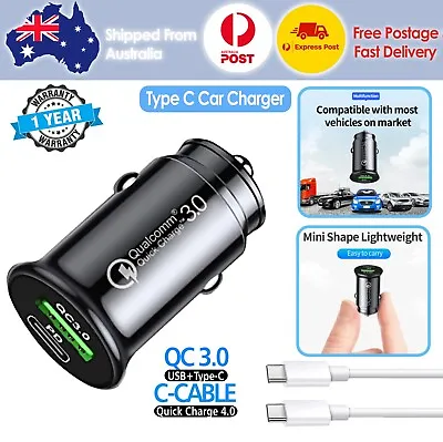 $14.90 • Buy Type C Car Charger Fast Charging Car USB Adapter Type C Dual Port Quick
