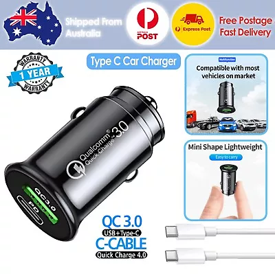 Type C Car Charger Fast Charging Car USB Adapter Type C Dual Port Quick • $14.90