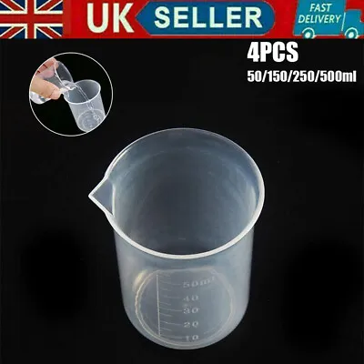 4Pcs Clear Plastic Beaker Chemistry Laboratory Measuring Cup Jug Beaker Sets UK • £4.95