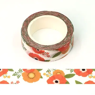 $5.50 • Buy Floral Washi Tape Orange Blossom 15mm X 10m