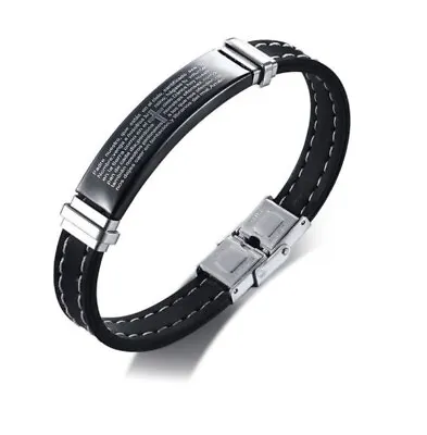 Lord's Prayer Armor Of God Black/Silver Wristband Male Cross Bracelet - Spanish • £9.50