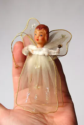 Vintage Mica Angel Fairy Christmas Tree Decoration Ornament Bauble Chenille Arms • £14.50