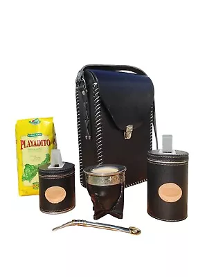 Set Yerba Mate Cuero Argentino Original Containers Gourd(Cup) Bombilla(Straw) • $199