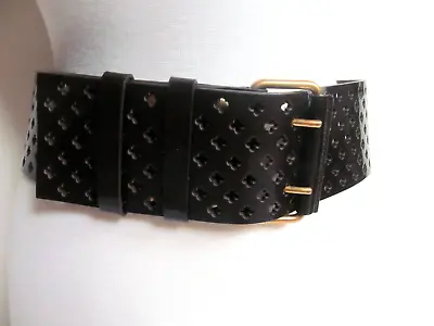 YSL Yves Saint Laurent Belt Black Perforated Leather Wide Belt Waist Belt OSFM • $171.60