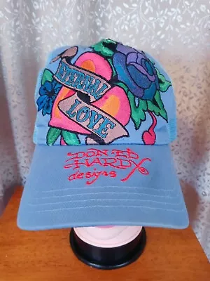 Don-Ed Hardy Full Embroidered Demin Eternal Love Floral Adjustable Trucker Hat • $32