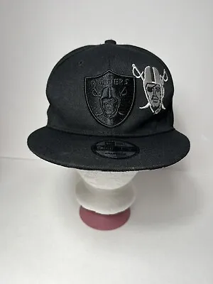 Rare NFL RAIDERS Blackout Double Logo New Era 9Fifty Snapback Hat Cap Adjustable • $30