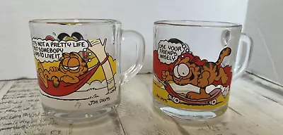 Vintage 1978 Garfield Glass Mug Cup McDonald’s Set Of Two • $11.99