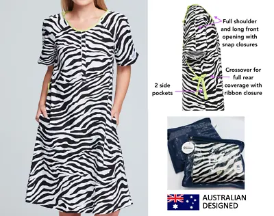 Hospital / Maternity ZEBRA Gown 100% Cotton - 6 Sizes Incl Plus. FREE POST AU • £43.35