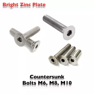 £2.05 • Buy M6 M8 M10 Countersunk CSK Socket Cap Screw 10.9 Grade Zinc, Allen Key Bolts