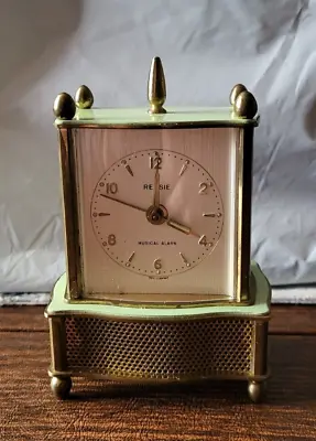 Vintage Rensie Musical Alarm Wind-Up Brass Mint Green Clock WE51 • $89.99