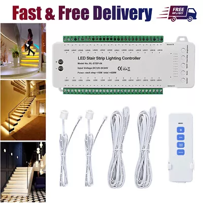 LED Stair Strip Lighting Controller Motion Sensor Remote 16/28 Steps Staircase • £40.33