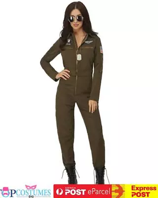 Ladies Green Top Gun Marverick Aviator 1980s Army Military Costume Pilot • $61.45