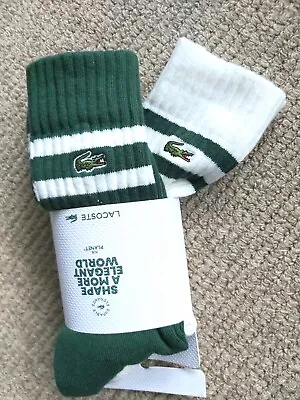 2 Pairs : Genuine LACOSTE Cushioned SPORTS SOCKS Green / Snow White RA6842 Lac4 • £37.50