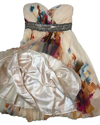Little Mistress Strapless Fit N Flare Dress Sz 6 Party Prom Pleated Beaded Waist • $46.40