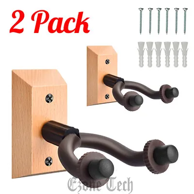 2 Pack Guitar Hanger Wall Mount Adjustable Instrument Display Holder Stand Wood • $10.79