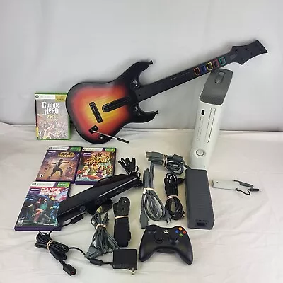 Xbox 360 60GB Guitar Hero Aerosmith & Kinect Bundle W/Guitar TESTED & ROCKS! • $249.83