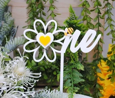 Daisy  ONE  First Birthday Cake Topper - Bumble Bee Garden Party Fun To Bee One • $21