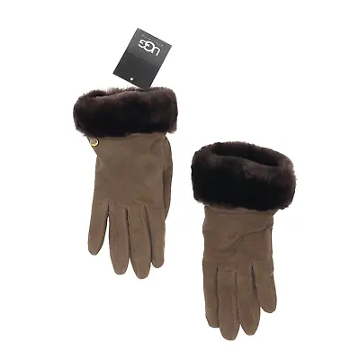 Ugg L54703 Womens Brown Leather Shearling Cuff Wool Lining Gloves Size M • $114.55