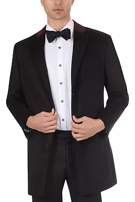 Tallia Mens Wool Blend Contrast Velvet Top Collar Coat Medium Black - NWT $495 • $95