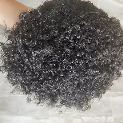 8mm Afro Curly Human Hair Toupee Hairpieces For Men Skin PU Base Black Man Wig • $136.98