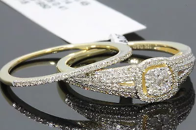 10k Yellow Gold .57 Carat Womens Real Diamond Engagement Ring Wedding Band Set • $410