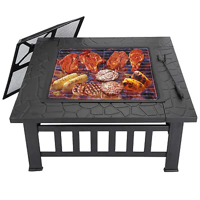 32  Square Metal Fire Pit Outdoor Patio Garden Backyard Stove Firepit Brazier • $59.99