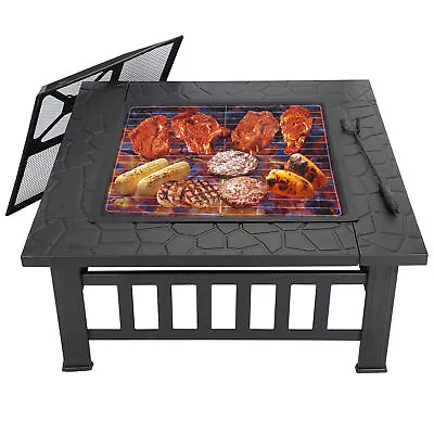 32  Wood Burning Fire Pit Outdoor Garden Patio BBQ Grill Square Stove W/ Cover • $64.58