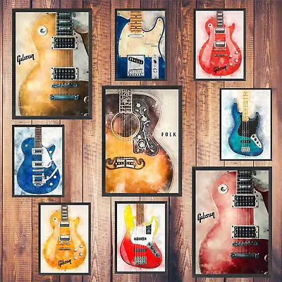 Music Guitar Poster Classic Retro Rock Vintage Wall Art Print Picture A4 A3 • £3.99