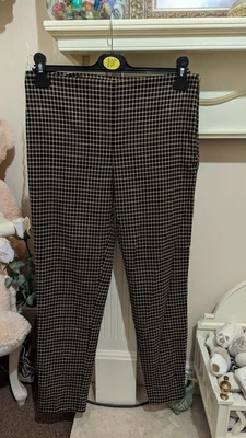 £2.50 • Buy Womens Smart Work Trousers 10 Checked Peg Leg Worn Once Comfortable Office