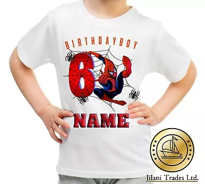 Spiderman Theme Personalised Birthday T Shirts Any Name Any Age 100%Cotton • £8.99