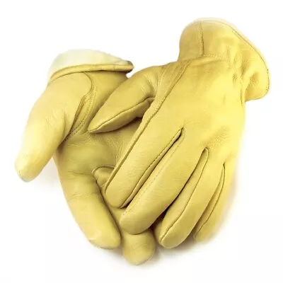 Casual Deerskin Leather Gloves Tan/Yellow Thinsulate Lined Large • $22