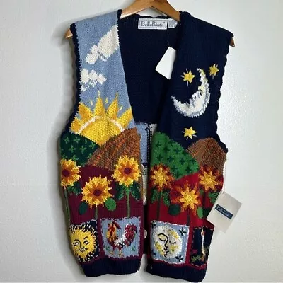 NWT Belle Pointe Vintage Hand Knit Cardigan Vest Sun Moon Farm Scence XL • $50