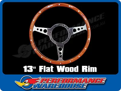 Classic 3 Spoke Flat 13  Wood Rim Steering Wheel 9 Bolt Mg Street Rod Custom • $129.01