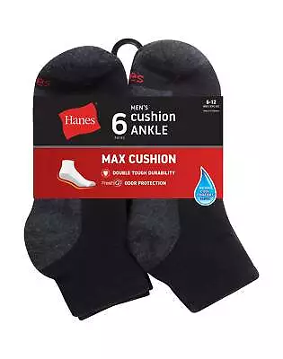 Hanes Ankle Socks 6-Pack Mens Max Cushion Cool ComfortBlend FreshIQ Max Cushion • $15