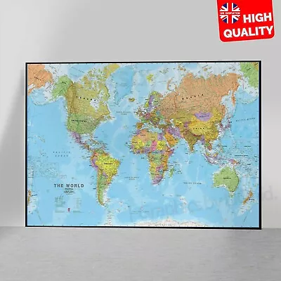 World Map Detailed Educational Poster Worldwide Map Poster Art | A5 A4 A3 A2 A1 • £3.99