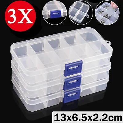 £3.79 • Buy 3X Transparent 10 Compartment Plastic Organizer Storage Box Removable Divider UK